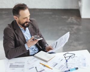 Business owner checking credit score for lease